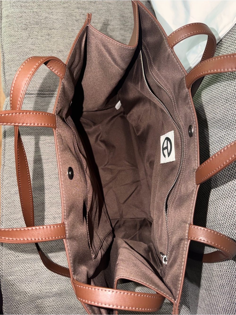 Telfar Large Brown Shopping Tote with Embossed Logo - Picture 3 of 6